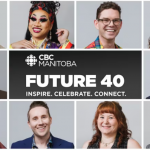 A grid of 10 photos of the winners and in the middle a banner that reads "CBC Manitoba Future 40. Inspire, celebrate, connect"
