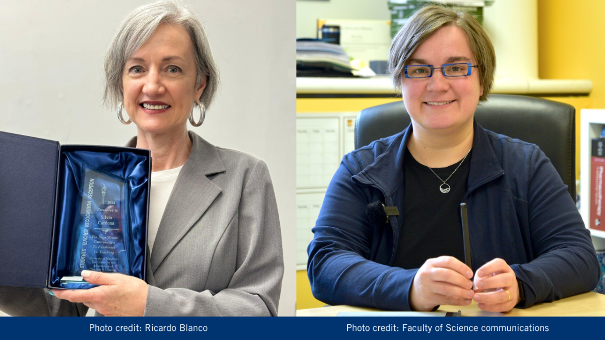 Silvia Cardona on the left holding her award and Sabine Kuss on the right.