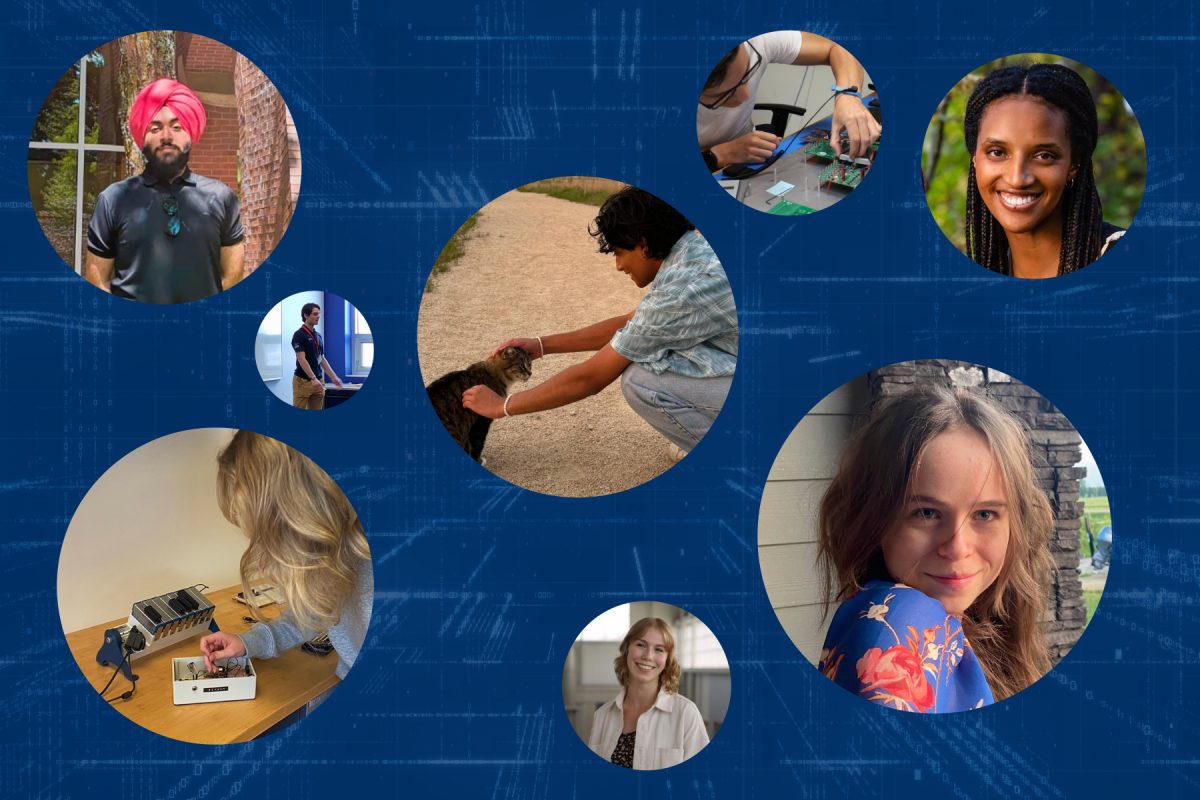 A collage of photos on a blue background