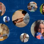 A collage of photos on a blue background