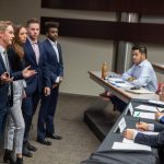 Undergraduate students pitch to judges in the ENTR Pitch Competition at the Asper School of Business.