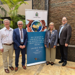 Dr. Keith Fowke, President Michael Benarroch, Dean Peter Nickerson, Chancellor Ann Mahon visit UM partner community clinic in Nairobi, Kenya.