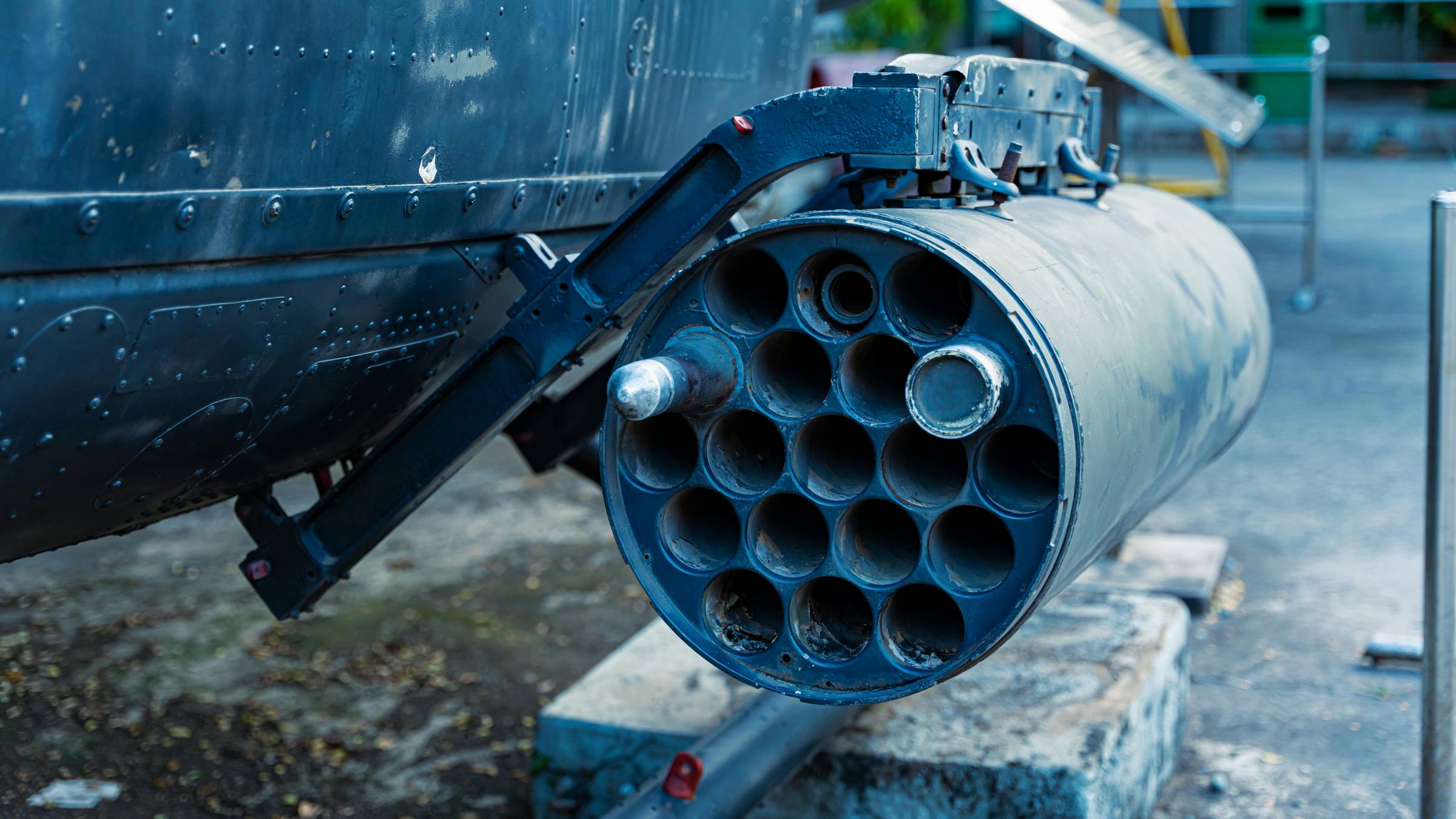 A missile launcher on the side of an aircraft. Photo credit: Orbital 101 Studio