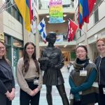 Left to Right: Balmoral Hall teacher Kirstan Osborne [MEd)/2018], Emily Palmer (3L) [BA)/2019, MJ/2022], Kassandra Taverner (3L) (2L) [BSc/2020] and Skylar Ferbers (3L), [BComm(Hons)/2022]