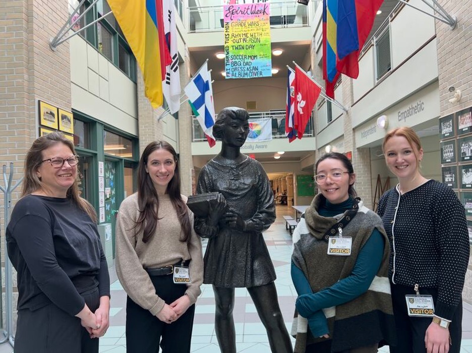 Left to Right: Balmoral Hall teacher Kirstan Osborne [MEd)/2018], Emily Palmer (3L) [BA)/2019, MJ/2022], Kassandra Taverner (3L) (2L) [BSc/2020] and Skylar Ferbers (3L), [BComm(Hons)/2022]