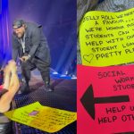 Inner City Social Work honour roll students Deandra Courchene and Briana Knott receive promise from Jelly Roll to pay off student loans.