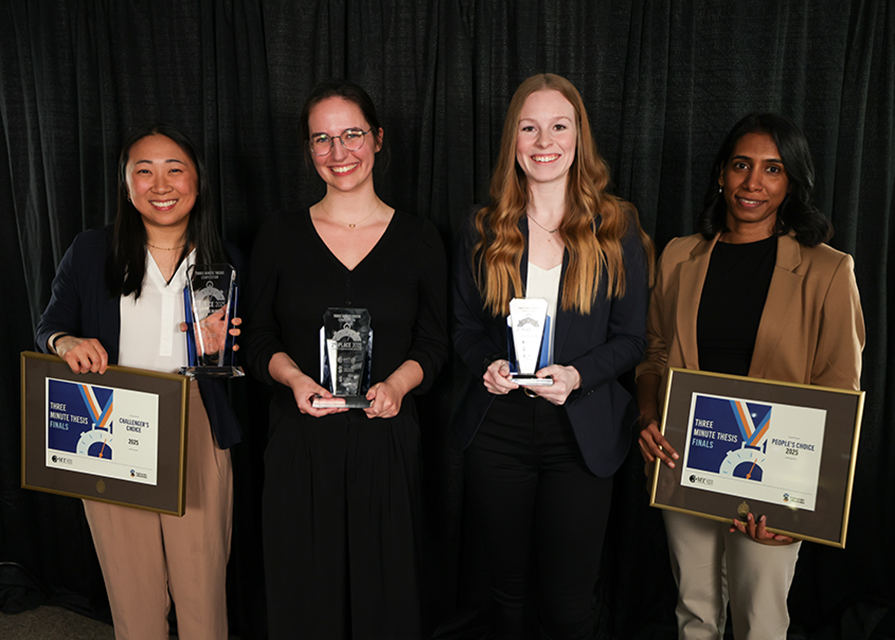 2025 3MT winners Hannah Zhang, Megan Crooks, Taylor Orchard and Madhushani Ariyadasa