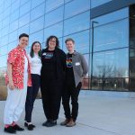 Graduate nursing students Jess Crawford, Ashley Bell, Adam Brandt and Jennie MacMillan Gomez outside the Smartark Innovation Hub at Fort Garry campus.