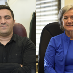 Hamid Hadipour and Dr. Silvia Cardona side by side, each smiling at the camera sitting on a chair.