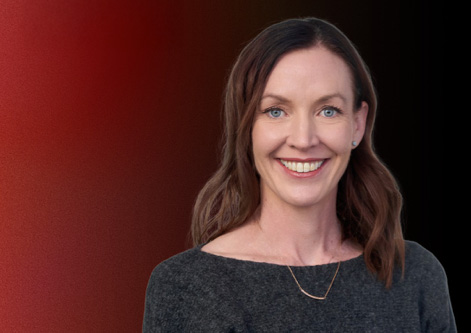 Headshot of Dr. Cheryl Glazebrook agaisnt a red-black gradient background for TedX Winnipeg.