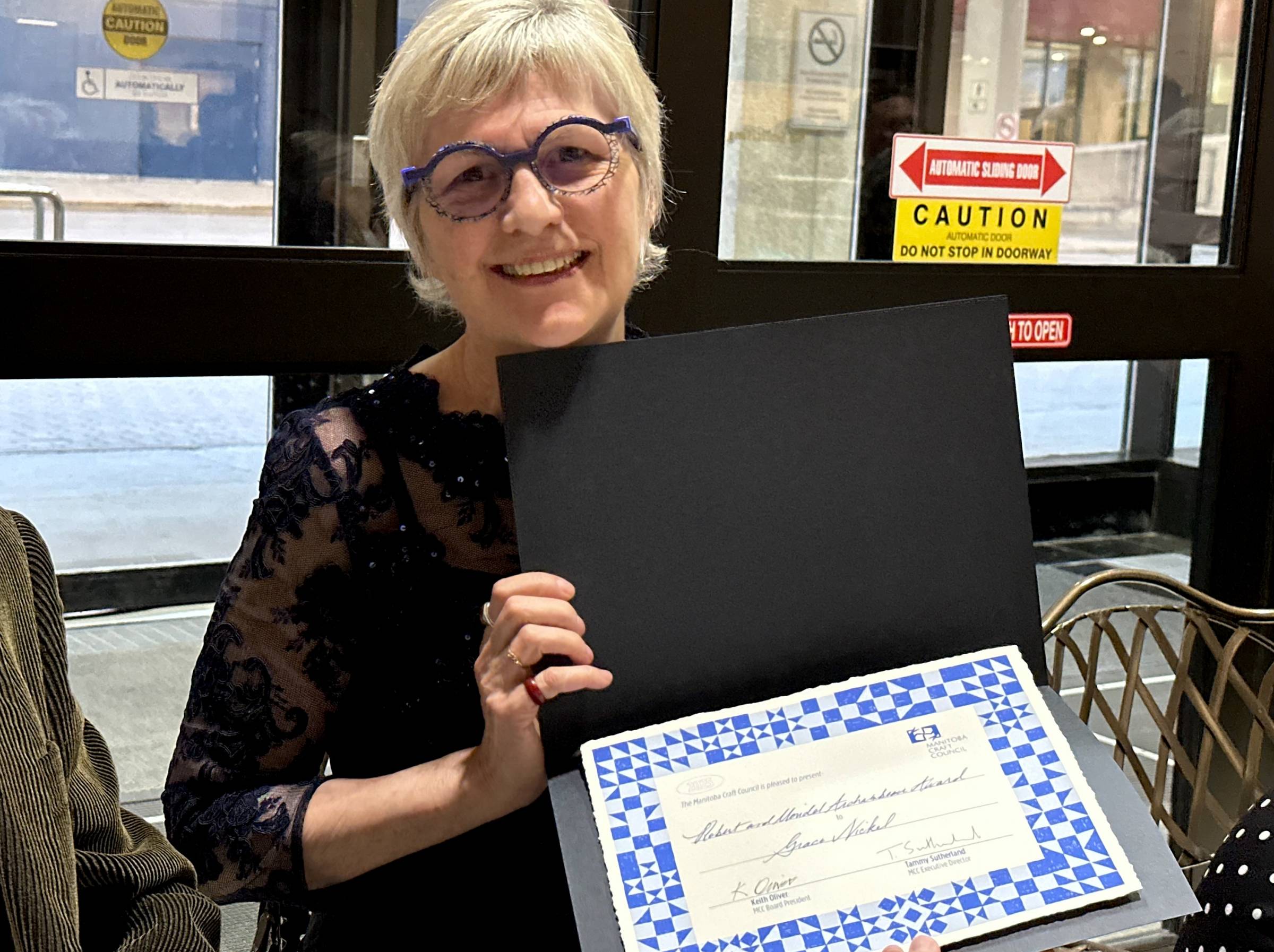 Grace Nickel is pictured at the Manitoba Craft Council’s inaugural Night of Excellence awards dinner recently. Nickel is the first recipient of the new Robert and Meridel Archambeau Award of Distinction.