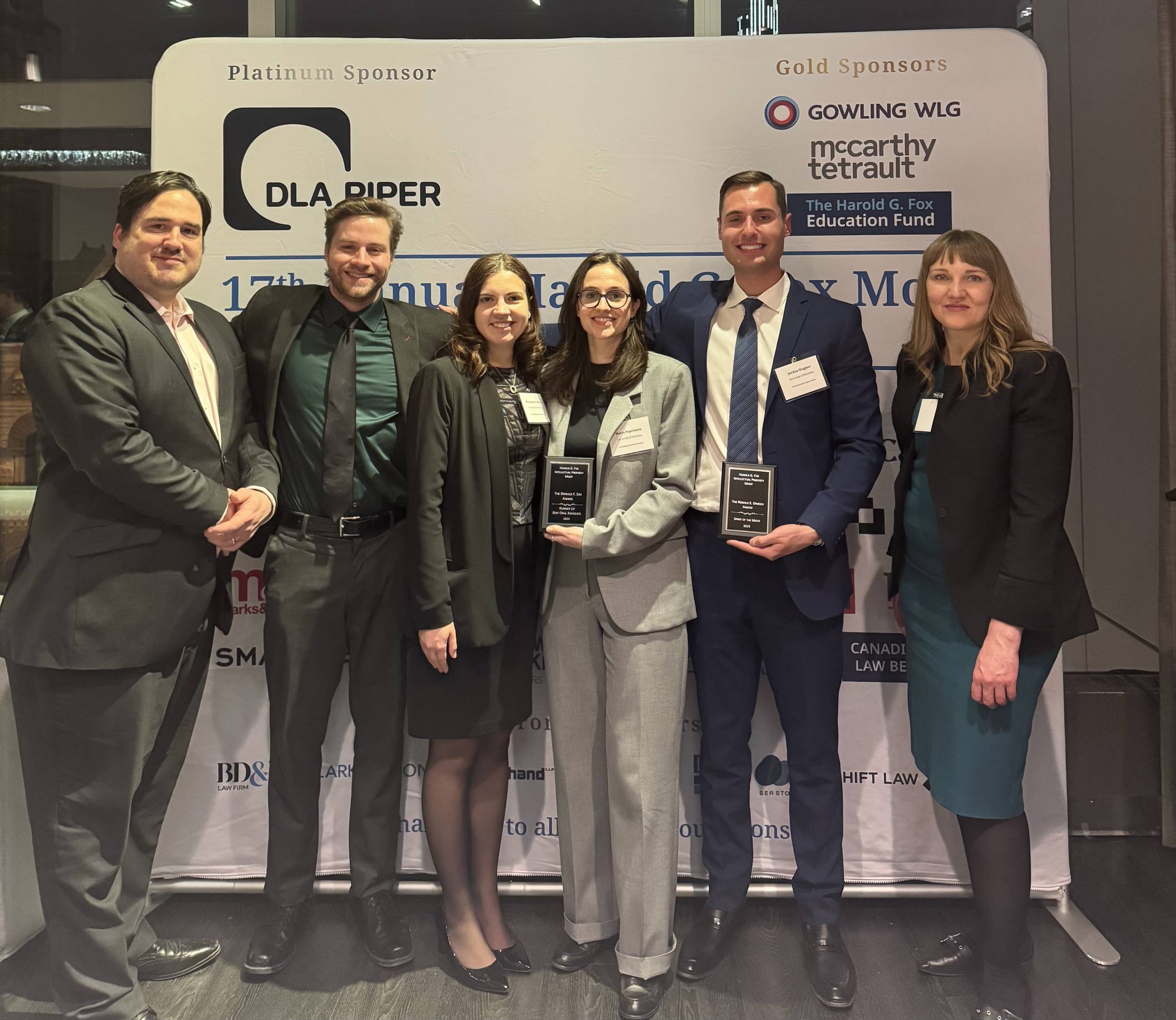 Team Manitoba left to right: Coach Kelsey Desjardine, Steven Csincsa (3L), Marianna Pozdirca (2L), Maria Pepelassis (2L), Jordan Wagner (3L), Coach Julia Ryckman.