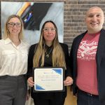 Left to right: Elizabeth McCandless, Director of Clinics, Faculty of Law; Mary-Charlet Lathlin (3L), inaugural winner of the Wolseley Law LLP Award for Student Clinical Excellence; and Gerrit Theule [JD/15], founding partner of Wolseley Law LLP.