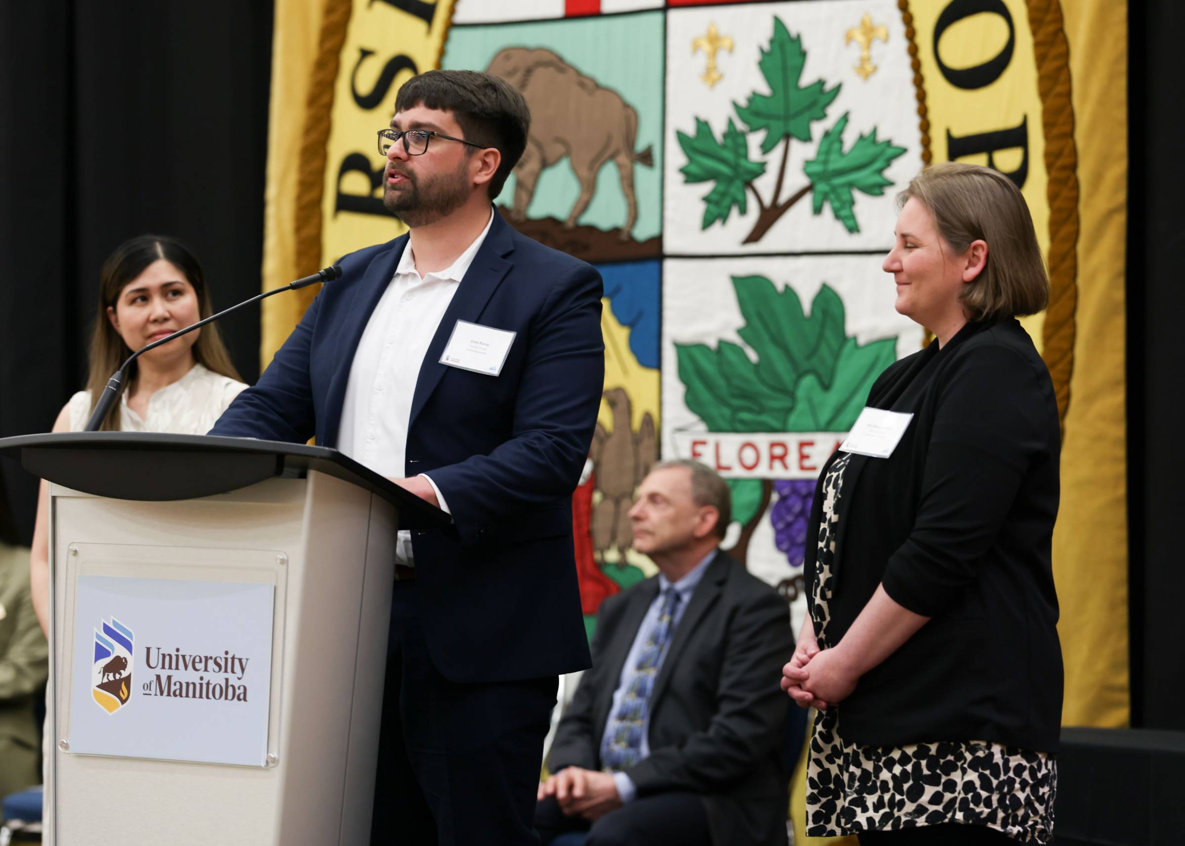 Outstanding law student Cody Buhay [JD/25] recognized his grade 11 & 12 math and chemistry teacher Sabrina NganTsen-Angeles and UM Faculty of Law Clinical Instructor Allison Fenske at the 2025 Student Teacher Recognition Reception awards.