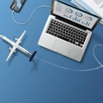 Microsoft copilot image. Plane circling around a laptop