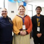 Charge Ahead staff and peer mentors in the Charge Ahead space at the Grand Opening in Fall 2025. Featured left to right: Lakshisree Shaji (past mentor 2024-25); Ali Wood-Warren (Director, Student Transitions and Success Centre); Chloe Diamond (Past Mentor 2024-25), Usman Rana (Student Transitions Lead, Charge Ahead); Sakshi Tyagi (Student Peer Mentor, Charge Ahead)