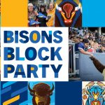 Bisons Block Party text with bison illustrations in blocks surrounding