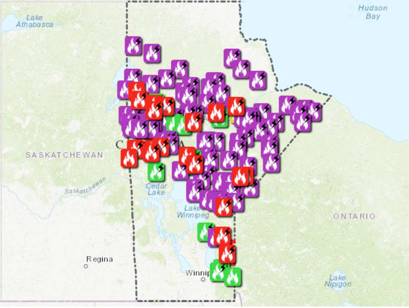 July 24, 2025 wildfire map produced by the Government of Manitoba.