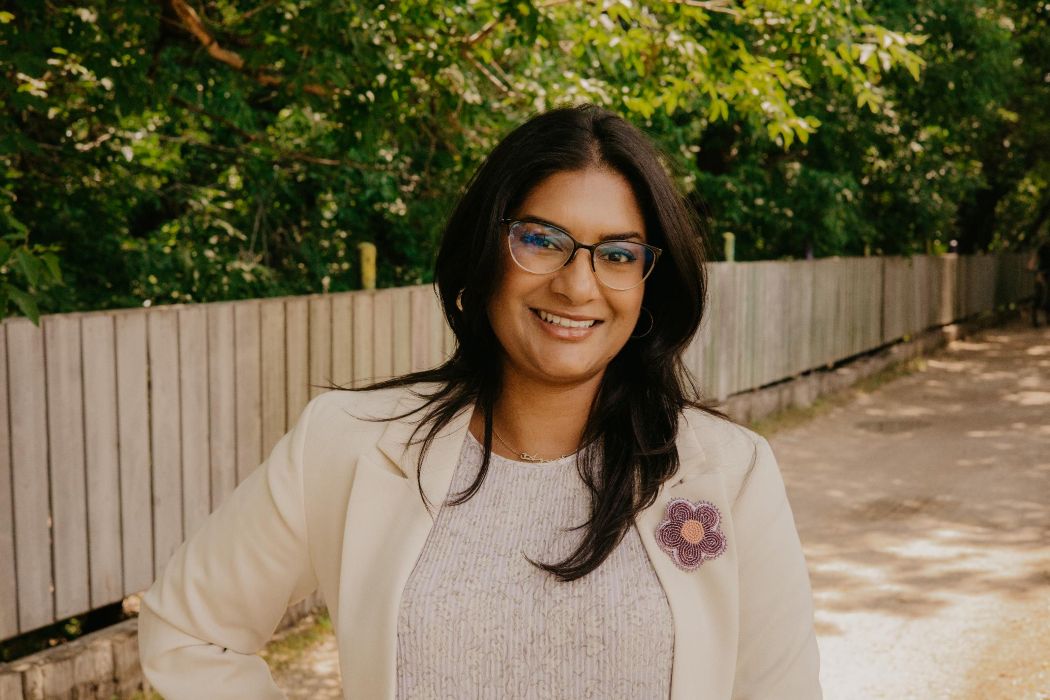 Portrait of Wajihah Mughal outdoors.