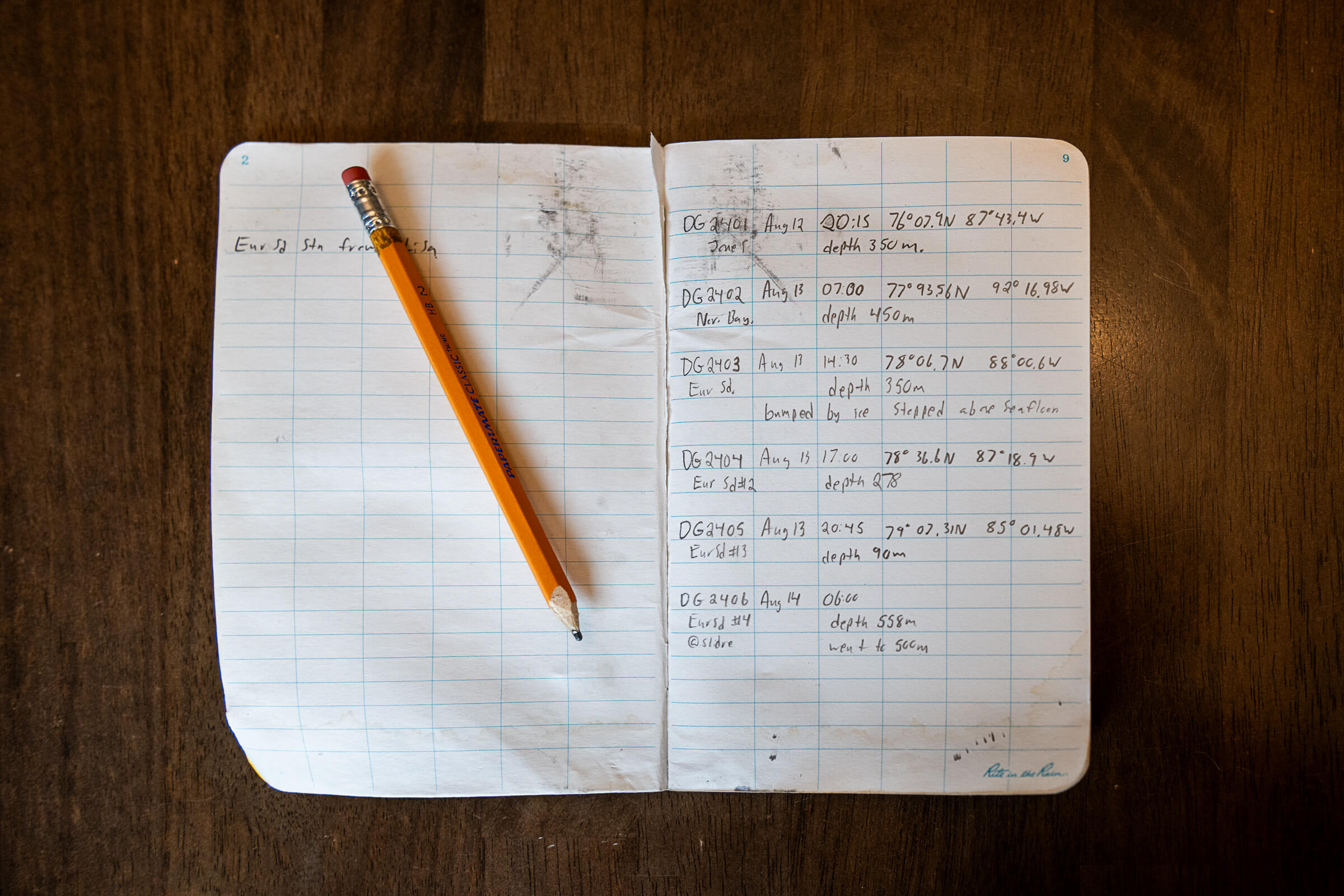 David Babb is never without his field book, where he tracks coordinates and observations // Photo by Katie Chalmers-Brooks