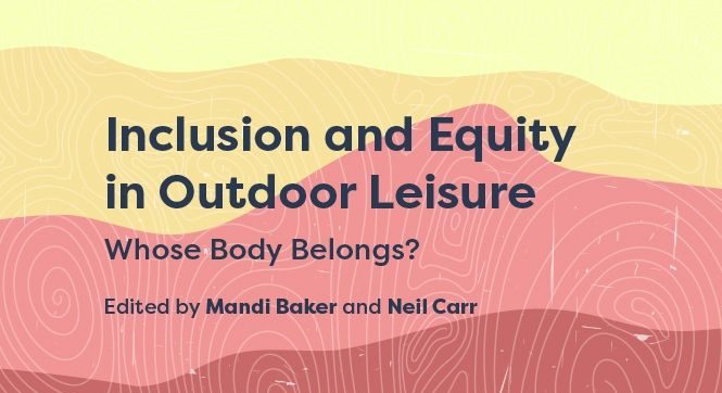 The book cover of Inclusion and Equity in Outdoor Leisure featuring mountain like shapes in different colours